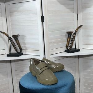 NWT Zara chunky heel platform vegan leather lug sole loafers khaki green sz 9 40